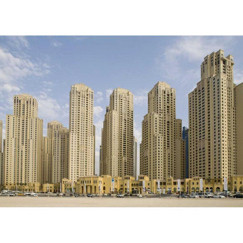 UAE, Dubai, Marina Jumeirah Beach buildings Black Modern Wood Framed Art Print by Young, Bill