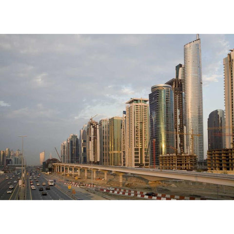 UAE, Dubai Jumeirah Lake Towers beside a Road Black Modern Wood Framed Art Print with Double Matting by Young, Bill