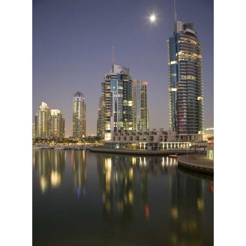 UAE, Dubai, Marina Towers reflect on marina Black Modern Wood Framed Art Print with Double Matting by Young, Bill