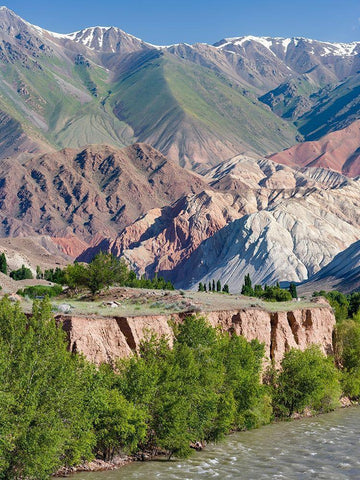 Valley of river Suusamyr in the Tien Shan Mountains west of Ming-Kush-Kyrgyzstan White Modern Wood Framed Art Print with Double Matting by Zwick, Martin