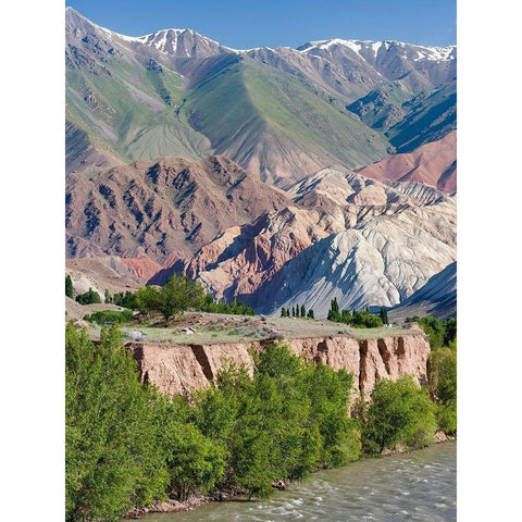 Valley of river Suusamyr in the Tien Shan Mountains west of Ming-Kush-Kyrgyzstan Gold Ornate Wood Framed Art Print with Double Matting by Zwick, Martin