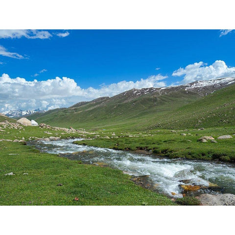 Landscape with Yurt at the Otmok mountain pass in the Tien Shan or heavenly mountains-Kyrgyzstan Black Modern Wood Framed Art Print with Double Matting by Zwick, Martin