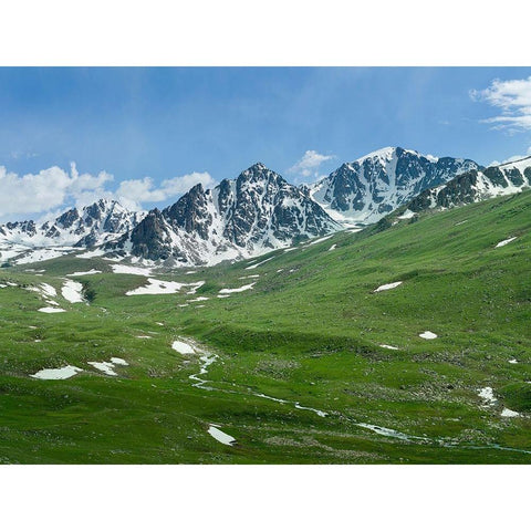 Landscape at the Otmok mountain pass in the Tien Shan or heavenly mountains-Kyrgyzstan White Modern Wood Framed Art Print by Zwick, Martin