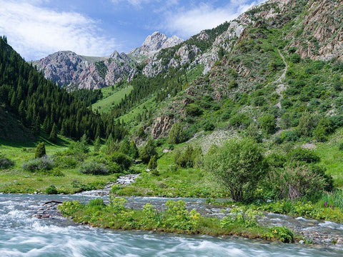 Landscape in the National Park Besch Tasch in the Talas Alatoo mountain range White Modern Wood Framed Art Print with Double Matting by Zwick, Martin