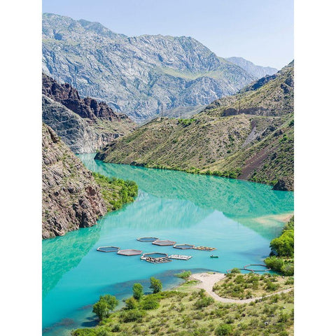 Landscape along the Tien Shan Highway-the Kurpsai Reservoir Black Modern Wood Framed Art Print by Zwick, Martin