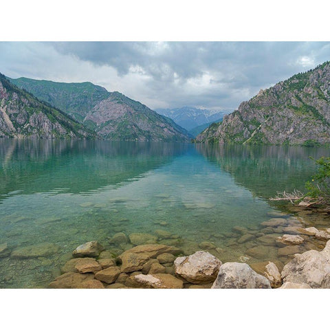 Lake Sary-Chelek in the nature reserve Sary-Chelek Black Modern Wood Framed Art Print by Zwick, Martin