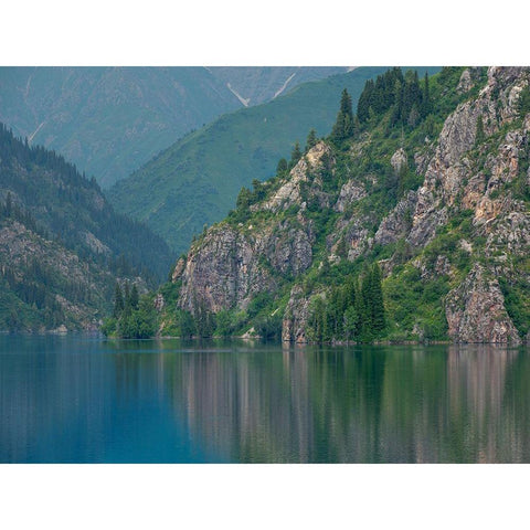 Lake Sary-Chelek in the nature reserve Sary-Chelek Black Modern Wood Framed Art Print by Zwick, Martin