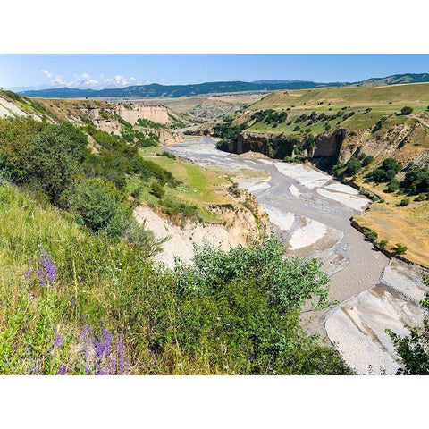 Landscape in the foothills of the Fergana mountain range Black Modern Wood Framed Art Print with Double Matting by Zwick, Martin