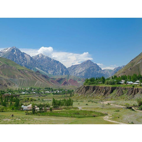 Landscape along the Pamir Highway The mountain range Tian Shan or Heavenly Mountains Gold Ornate Wood Framed Art Print with Double Matting by Zwick, Martin