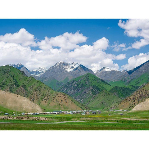 Landscape along the Pamir Highway The mountain range Tian Shan or Heavenly Mountains  Black Modern Wood Framed Art Print by Zwick, Martin