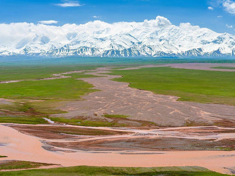Alay Valley and the Trans-Alay Range in the Pamir Mountains  White Modern Wood Framed Art Print with Double Matting by Zwick, Martin