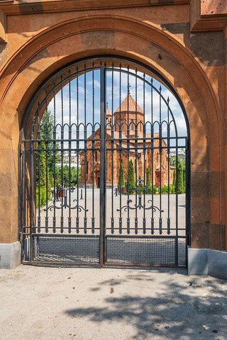 Armenia-Yerevan-Nork-Marash district Surb Astvatsatsin Church-seen through the gate White Modern Wood Framed Art Print with Double Matting by Wilson, Emily