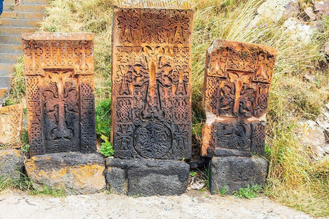 Armenia-Sevan Sevanavank 9th century Monastery complex Stone tablets Black Ornate Wood Framed Art Print with Double Matting by Wilson, Emily