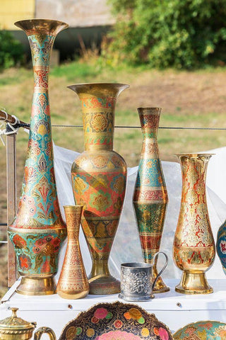 Armenia-Sevan Souvenir vases at market near the Sevanavank Monastery on Lake Sevan White Modern Wood Framed Art Print with Double Matting by Wilson, Emily