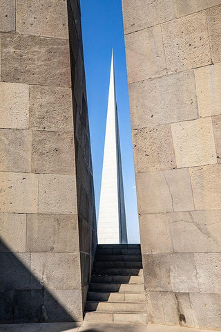 Yerevan-Armenia The Memorial Column at the Tsitsernakaberd Armenian Genocide Memorial Complex White Modern Wood Framed Art Print with Double Matting by Wilson, Emily
