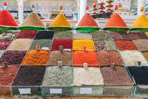 Dushanbe-Tajikistan Spices for sale at the Mehrgon Market in Dushanbe White Modern Wood Framed Art Print with Double Matting by Wilson, Emily M.