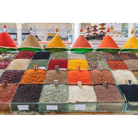 Dushanbe-Tajikistan Spices for sale at the Mehrgon Market in Dushanbe White Modern Wood Framed Art Print by Wilson, Emily M.