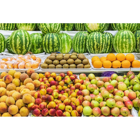 Dushanbe-Tajikistan Fresh fruit for sale at the Mehrgon Market in Dushanbe Black Modern Wood Framed Art Print by Wilson, Emily M.