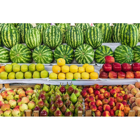 Dushanbe-Tajikistan Fresh fruit for sale at the Mehrgon Market in Dushanbe Gold Ornate Wood Framed Art Print with Double Matting by Wilson, Emily M.