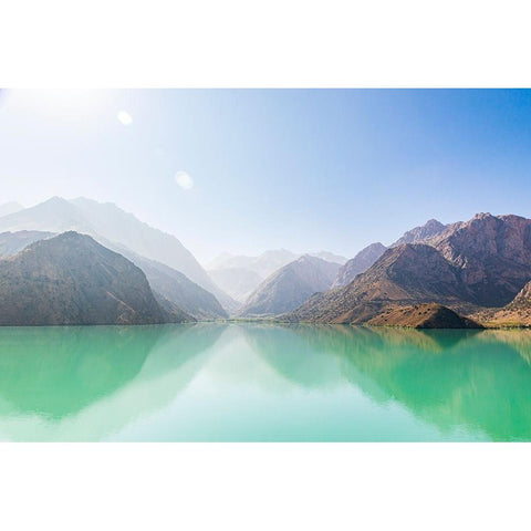 Iskanderkul-Sughd Province-Tajikistan Misty mountains above Iskanderkul Lake Black Modern Wood Framed Art Print by Wilson, Emily M.