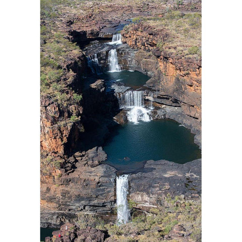 Australia-Kimberley-Hunter River Region Mitchell River National Park-aerial view of Mitchell Falls Black Modern Wood Framed Art Print by Hopkins, Cindy Miller
