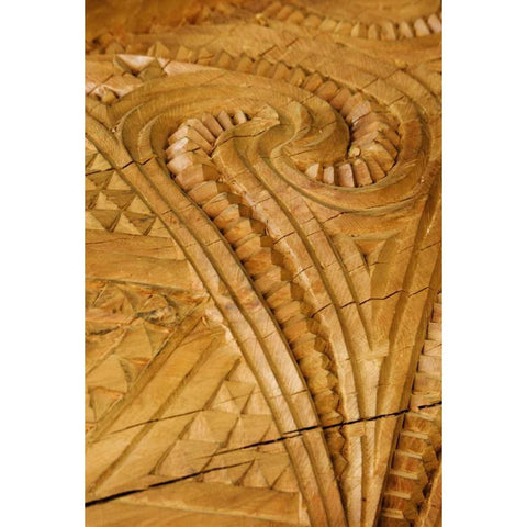 New Zealand, Rotorua Maori wood carving patterns Black Modern Wood Framed Art Print by Kaveney, Wendy