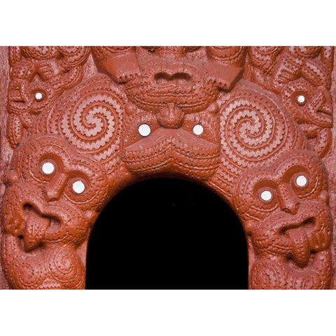 New Zealand, Rotorua Traditional Maori carving Black Modern Wood Framed Art Print by Kaveney, Wendy