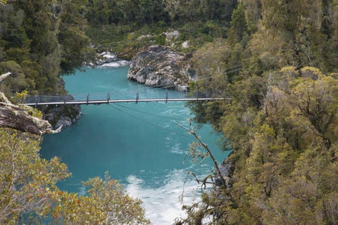 New Zealand, South Is Bridge over Hokitika River Black Ornate Wood Framed Art Print with Double Matting by Grall, Don