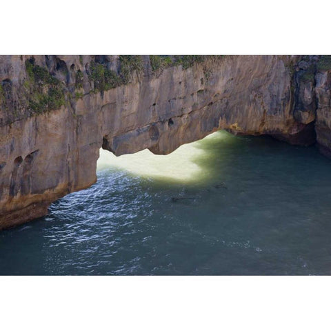 New Zealand, South Island Sunlight on sea arch White Modern Wood Framed Art Print by Grall, Don