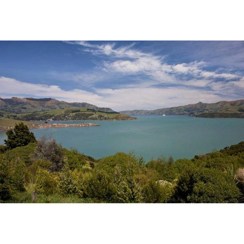 New Zealand, South Island, Akaroa Harbor scenic Gold Ornate Wood Framed Art Print with Double Matting by Grall, Don