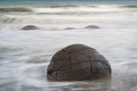 New Zealand, South Island, Moeraki boulders White Modern Wood Framed Art Print with Double Matting by Grall, Don