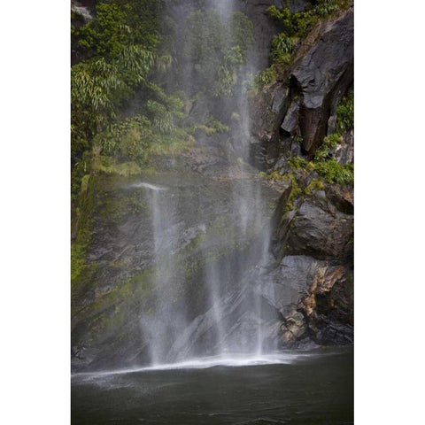 New Zealand, South Isl, Fiordland NP Waterfall White Modern Wood Framed Art Print by Grall, Don