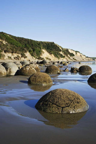 New Zealand, South Island Moeraki Boulders White Modern Wood Framed Art Print with Double Matting by Flaherty, Dennis