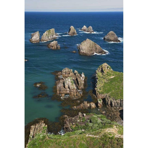 New Zealand, South Is Seascape from Nugget Point Black Modern Wood Framed Art Print by Flaherty, Dennis