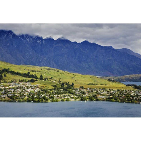 New Zealand, South Island, Landscape of city Gold Ornate Wood Framed Art Print with Double Matting by Flaherty, Dennis