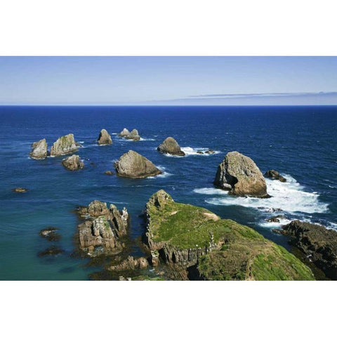 New Zealand, South Is Seascape from Nugget Point Gold Ornate Wood Framed Art Print with Double Matting by Flaherty, Dennis