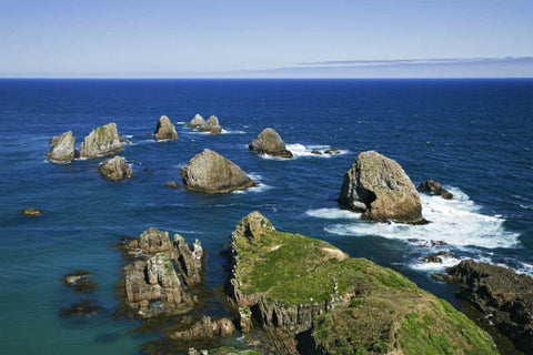 New Zealand, South Is Seascape from Nugget Point White Modern Wood Framed Art Print with Double Matting by Flaherty, Dennis