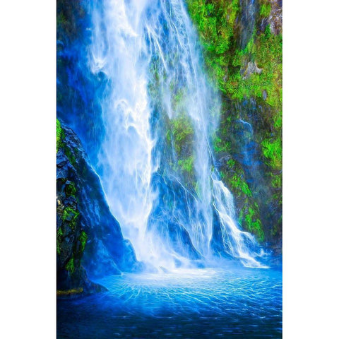 South Island Abstract of waterfall in Milford Sound Black Modern Wood Framed Art Print by Jaynes Gallery