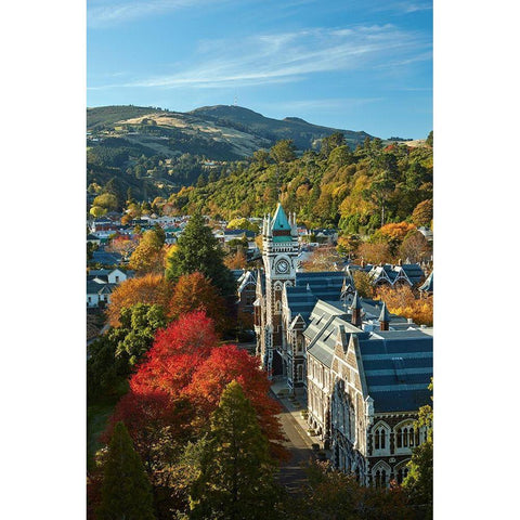 Clock Tower-Registry Building-University of Otago in Autumn-Dunedin Gold Ornate Wood Framed Art Print with Double Matting by Wall, David