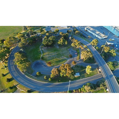 Spiral road to Port of Timaru-Timaru-South Canterbury White Modern Wood Framed Art Print by Wall, David