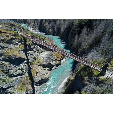 Historic Skippers Suspension Bridge (1901)-above Shotover River-Skippers Canyon-Queenstown White Modern Wood Framed Art Print by Wall, David