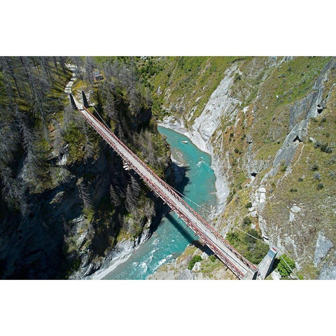 Historic Skippers Suspension Bridge (1901)-above Shotover River-Skippers Canyon-Queenstown Black Modern Wood Framed Art Print by Wall, David