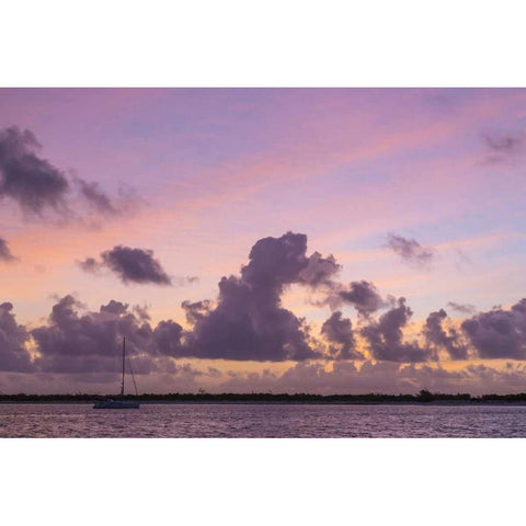 Bahamas, Exuma Is Sailboat anchored at sunset Black Modern Wood Framed Art Print by Paulson, Don