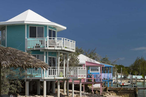 Bahamas, Exuma Island Rental houses on cay Black Ornate Wood Framed Art Print with Double Matting by Paulson, Don