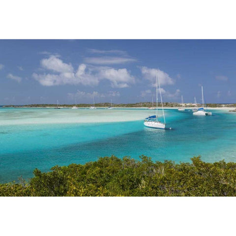 Bahamas, Exuma Island Moored sailboats Black Modern Wood Framed Art Print by Paulson, Don