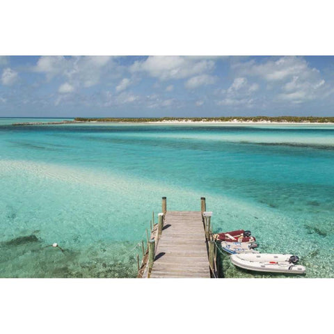 Bahamas, Exuma Island Pier and moored boats Black Modern Wood Framed Art Print by Paulson, Don