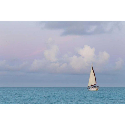 Bahamas, Exuma Island Sailboat at sunset Black Modern Wood Framed Art Print by Paulson, Don