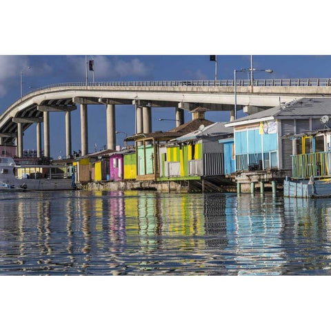 Bahamas, Nassau Vendors shacks in Potters Cove Black Modern Wood Framed Art Print by Paulson, Don