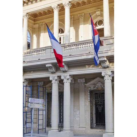 West Indies, Cuba, Havana French and Cuban flags White Modern Wood Framed Art Print by Ross, Nancy ,  Steve