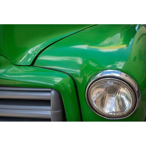 Detail of green classic American GMC truck in Trinidad-Cuba Black Modern Wood Framed Art Print by Miglavs, Janis